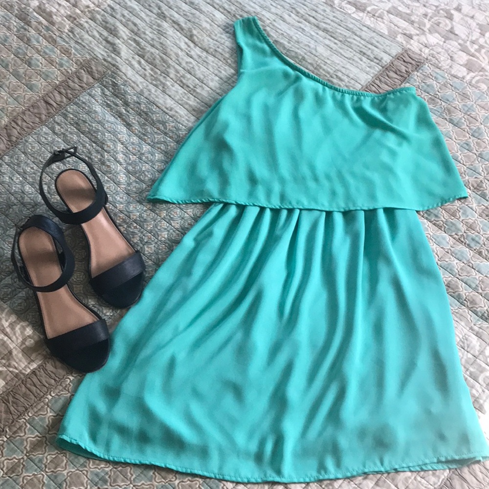 *Rare* Anthropologie Three Bird Nest Grecian One-Shoulder Kelly Green Dress